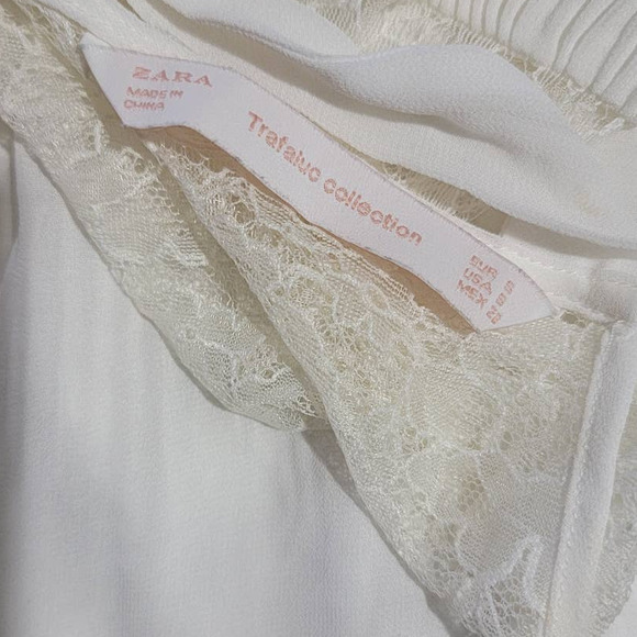 ZARA White Sleeveless Chiffon and Lace Women's Flare Top Size Small - Picture 7 of 7